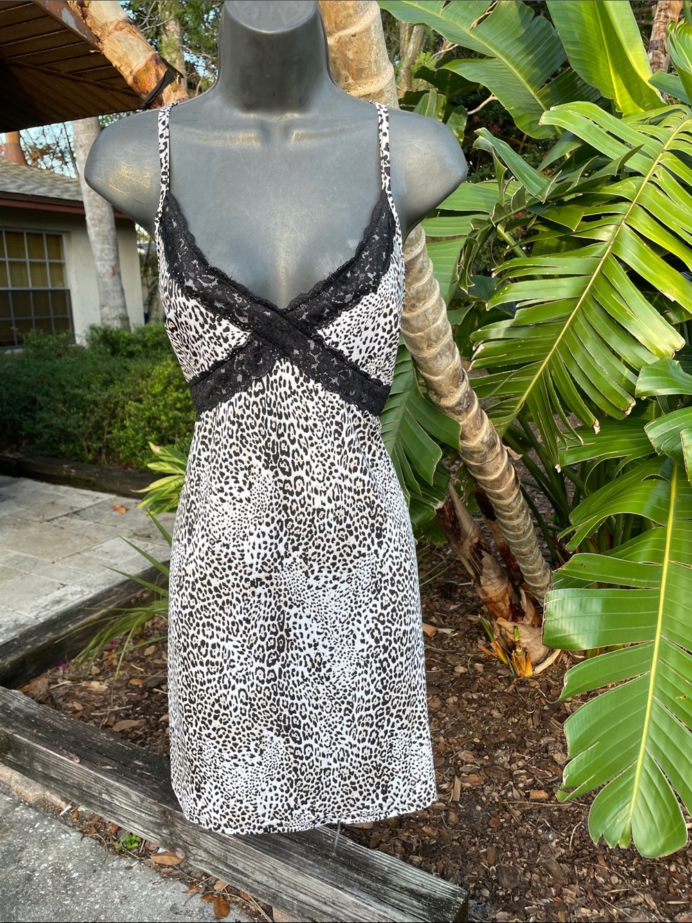 BCBG lace trim, leopard print slip dress